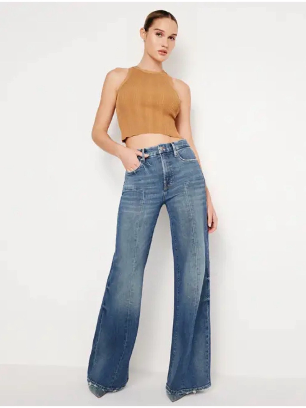 Good American Wide Leg High-Rise Blue Jeans